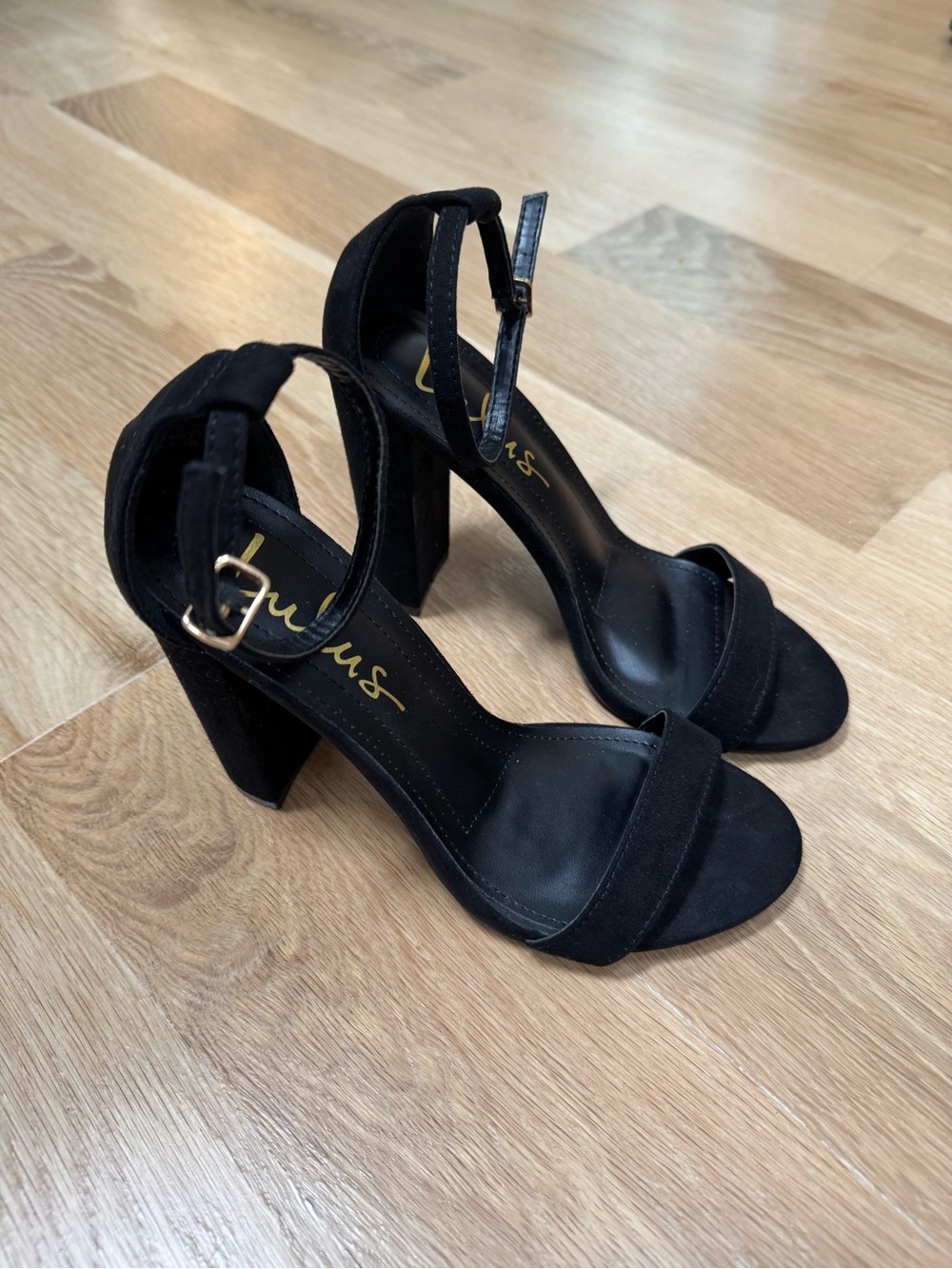Lulus Taylor Black Suede Ankle Strap Heels Size 5